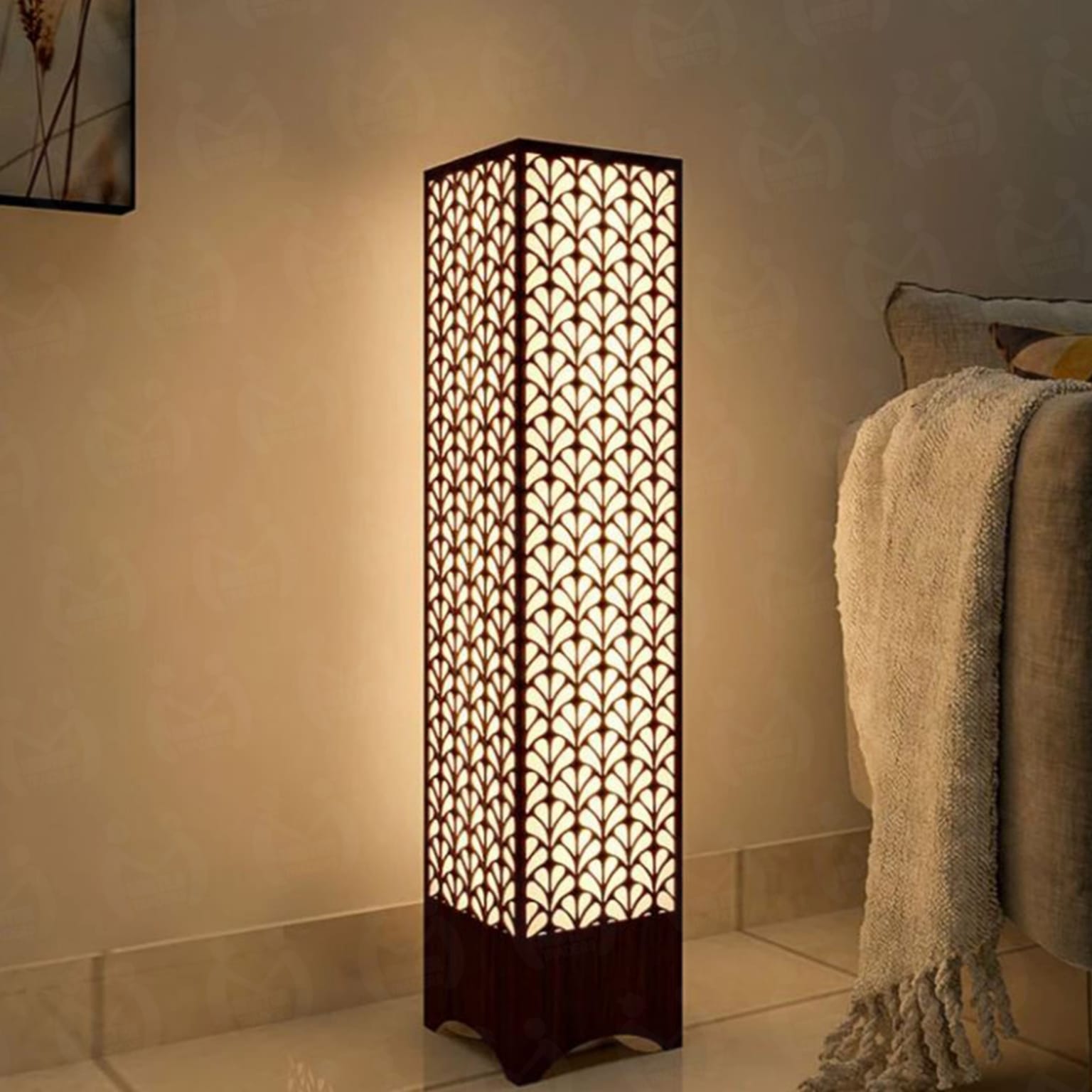 Leaf Design Laser Cutting Wooden Table Lamp