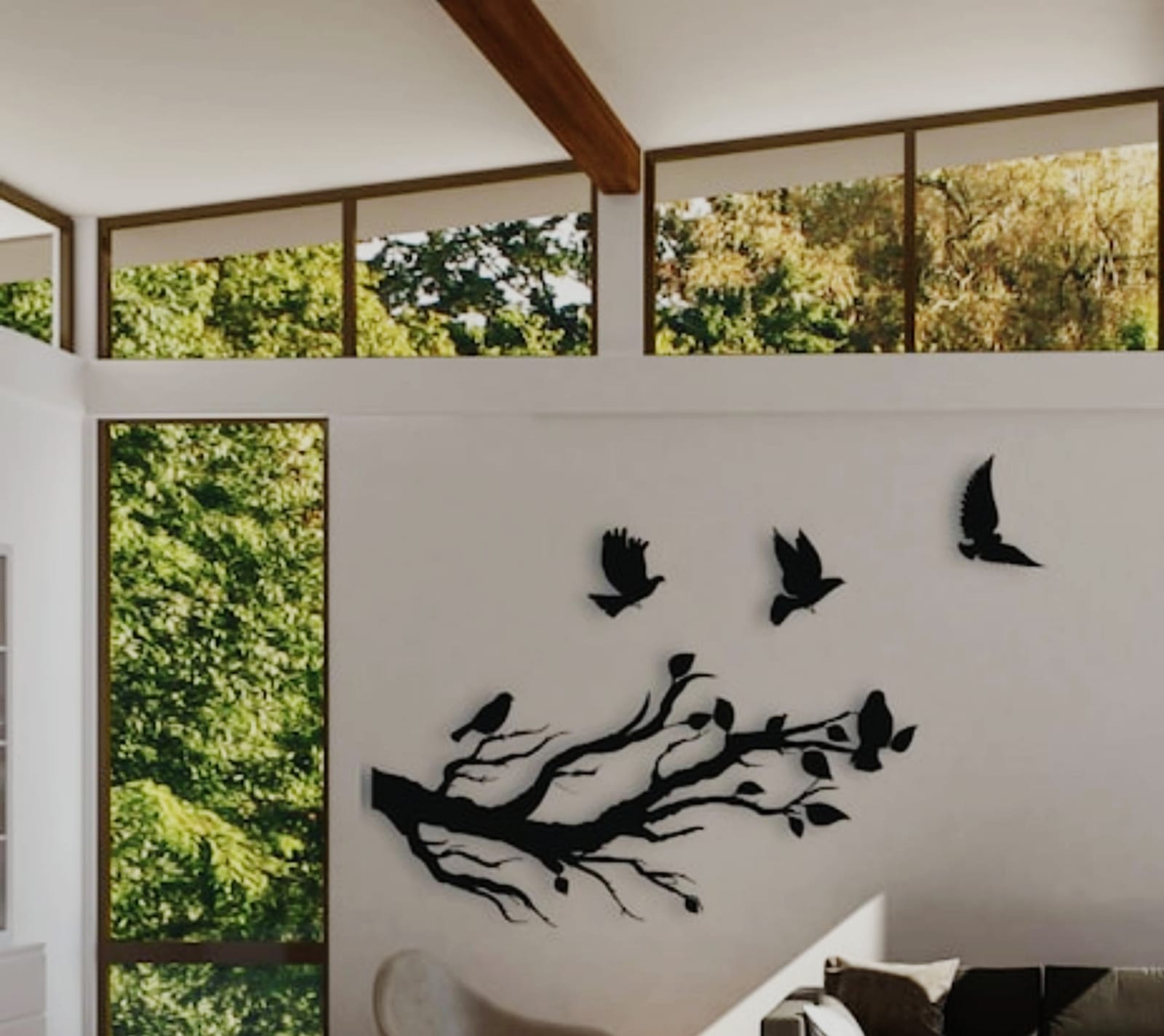 Flying Birds From Tree Branches Wooden Wall Art