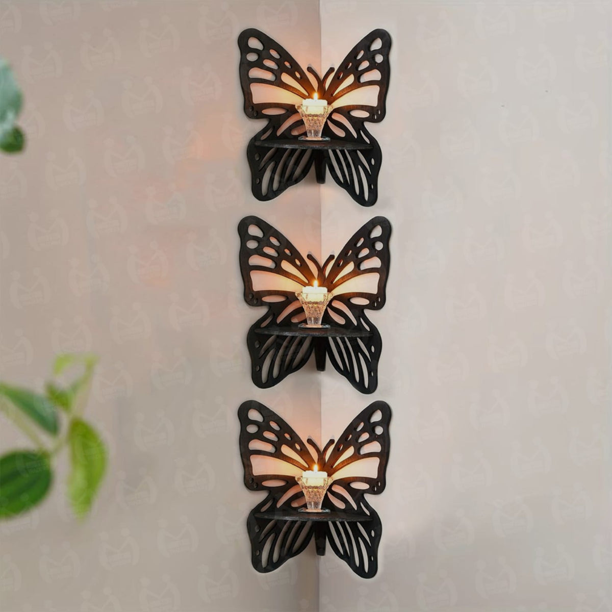 Butterfly Design Wooden Wall Shelves