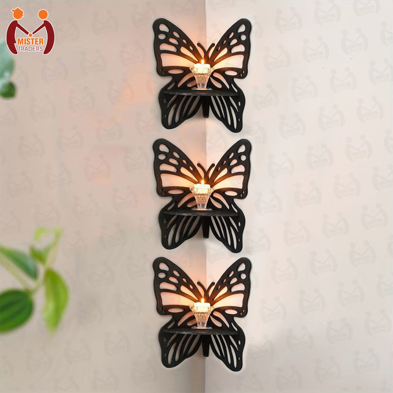 Butterfly Design Wooden Wall Shelves