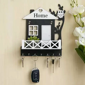 Wooden Key Holder with Owl Design for Home Decor"