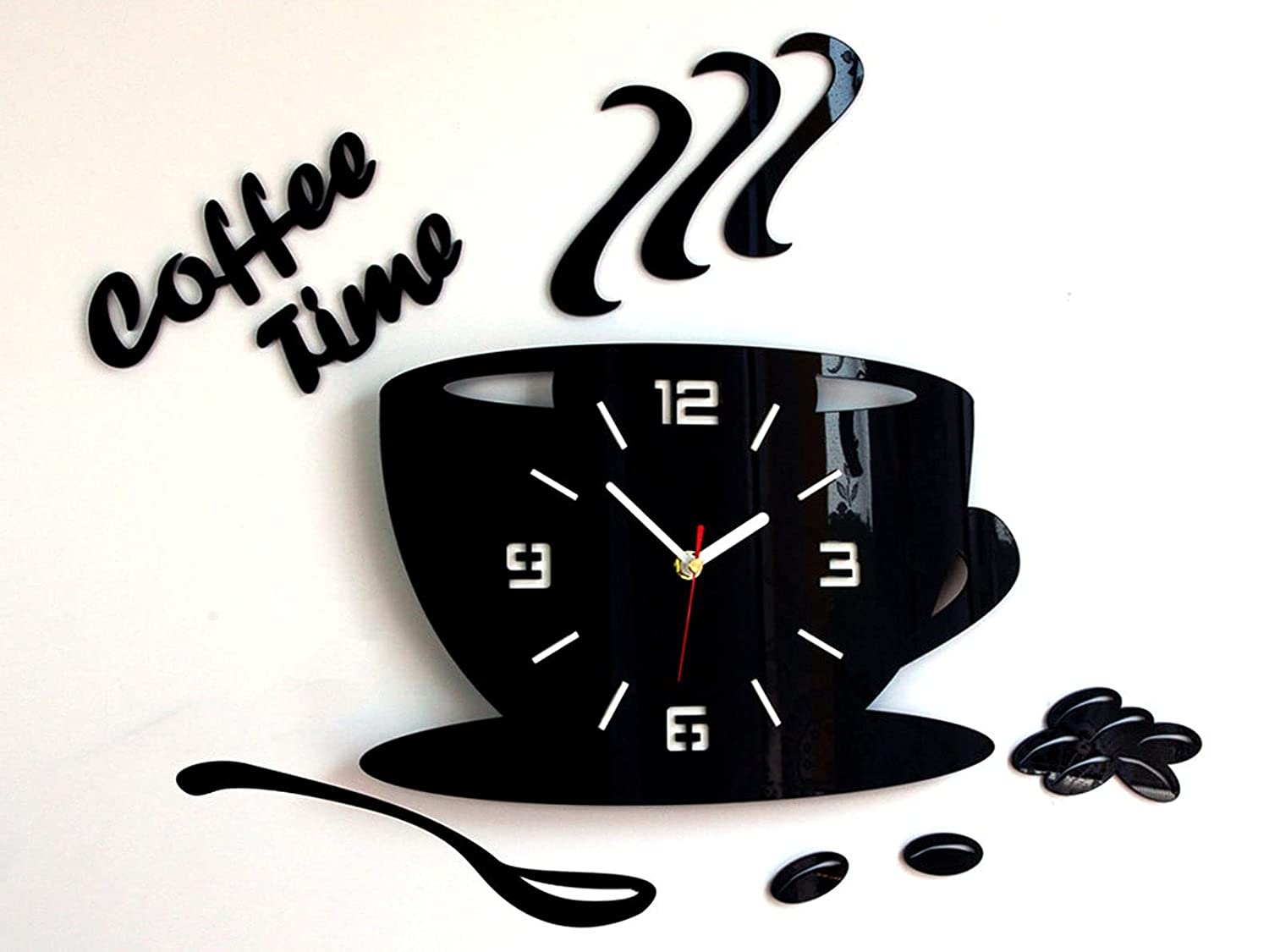 Large 3D Coffee Time Wooden Wall Clock