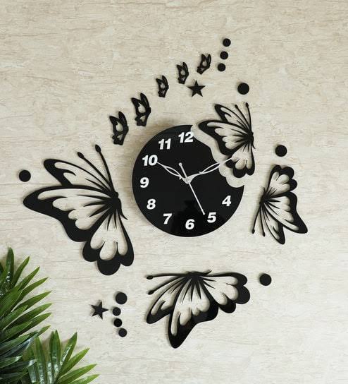 3D Big Butterflies Wooden Wall Clock