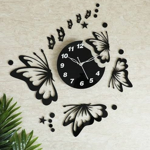 3D Big Butterflies Wooden Wall Clock