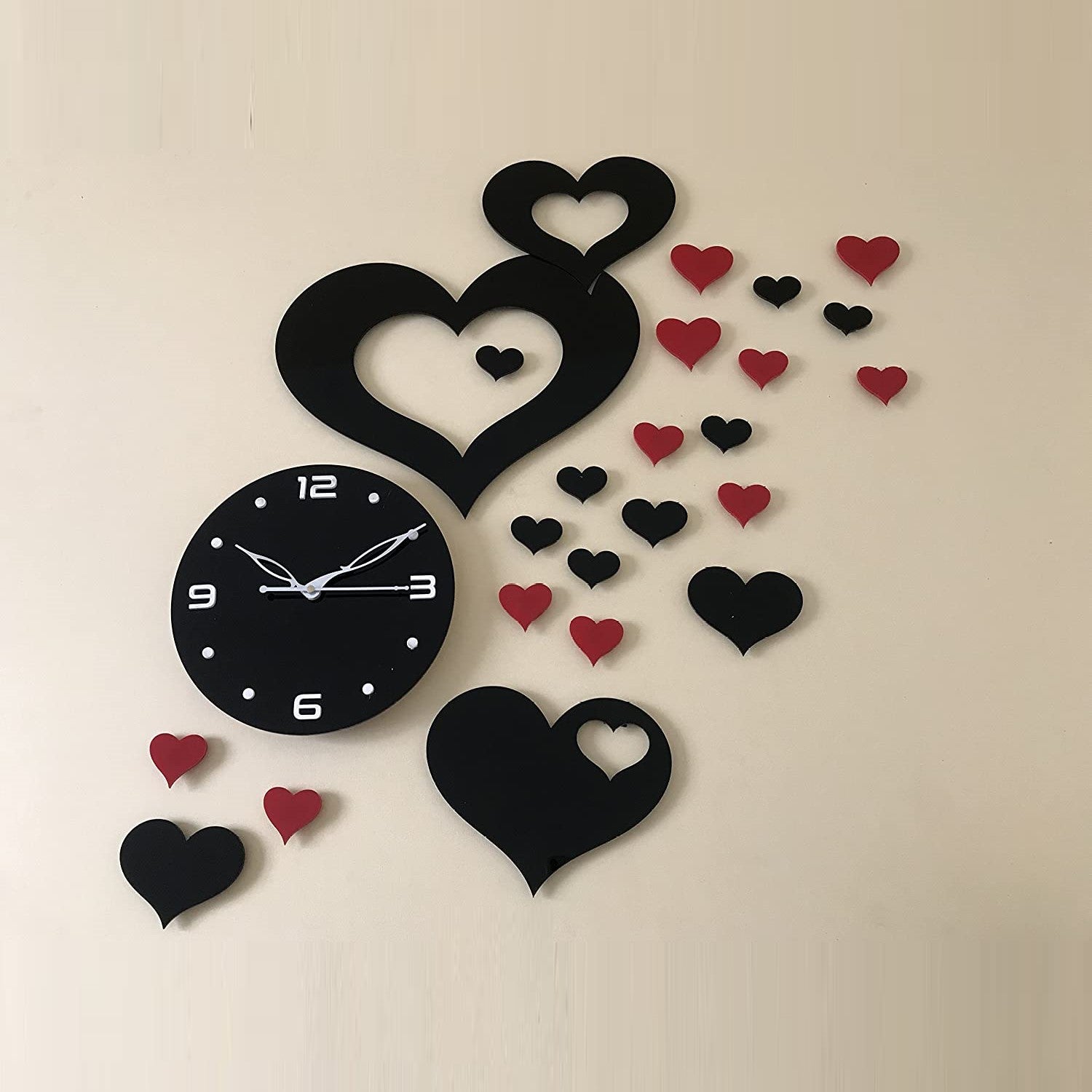 3D Wooden Wall Clock With Heart Decoration