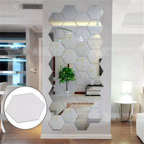 12x Acrylic Hexagon wall decor Mirror(Silver)