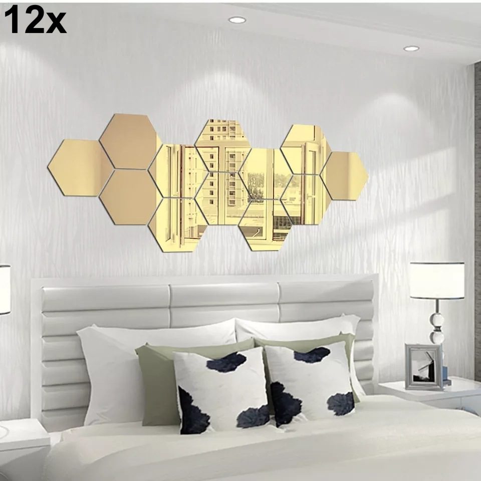 12x Acrylic Hexagon wall decor Mirror(Gold)