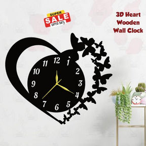 3D Heart Wooden Wall Clock